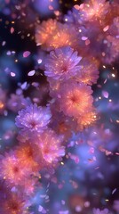 Magical Glowing Flowers Dreamlike Pink and Purple Blossom Background