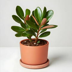 Obraz premium Indoor plant, terracotta pot, simple background, home decor, plant care