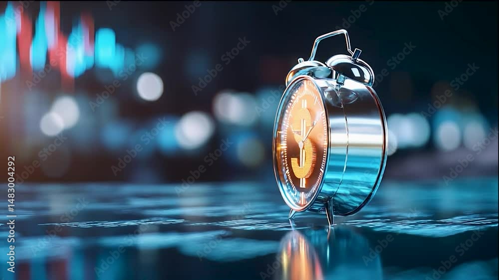 Poster a clock with a dollar sign on it. the clock is set to the time of 10:00