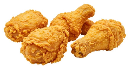 set of 4 Crispy Fried Chicken Drumsticks Isolated on White background, Golden Crunchy Fried Chicken Pieces on white background, crispy fried chicken pieces