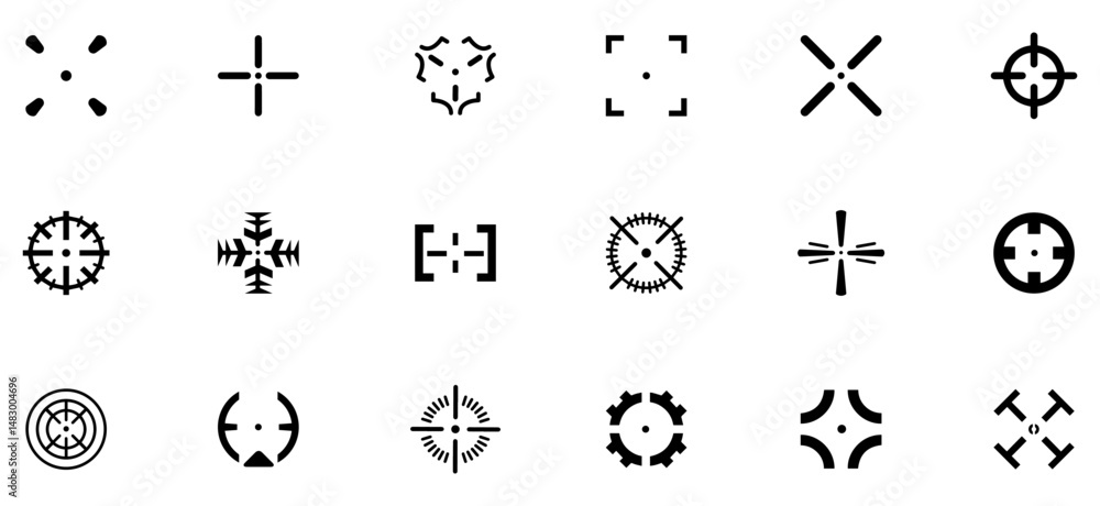 Poster target aim icons set. sniper target aim shoot icon collection. target cursor icon. goal icon isolate