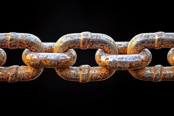 Fototapeta premium Rusty chain link against a dark backdrop in close-up