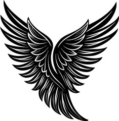 Angel Wing Silhouette Vector, Heaven-Inspired Black Silhouette.