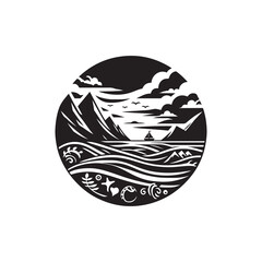 World Oceans Day Silhouette Vector Illustration, Solid White Background.
