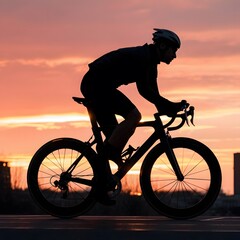 Obraz premium silhouette of a cyclist on sunset
