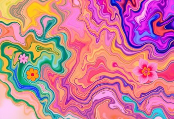 Fototapeta premium Picture Fluid art with a vibrant garden theme.