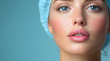 Closeup of a cosmetic surgeon carefully marking precise guidelines and lines around a patient s lips with a fine surgical pen prior to a cosmetic procedure