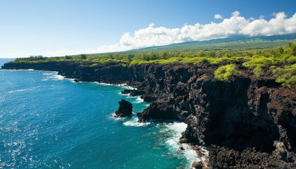 Obraz premium Volcanic Coastline in Tropical Paradise
