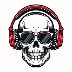 Create a vector illustration of a bold-outlined skull wearing sunglasses, emphasizing strong black strokes and a minimalist style.