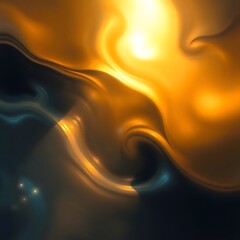 Dreamy abstract artwork, iridescent colors, warm golds and cool blues, ethereal fluid forms, interplay of light and shadow art illustration design