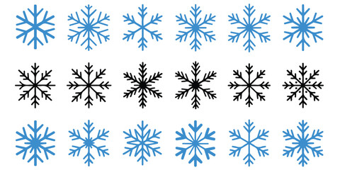 set of black vector various snowflakes silhouettes icon	
