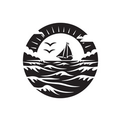 World Oceans Day Silhouette Vector Illustration, Solid White Background.