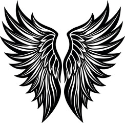 Obraz premium Angel Wing Silhouette Vector, Heaven-Inspired Black Silhouette.