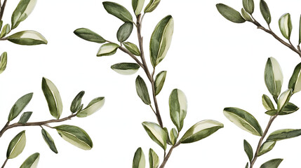 Watercolor Green Leaves and Branches Seamless Pattern