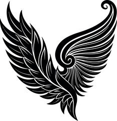 Angel Wing Silhouette Vector, Heaven-Inspired Black Silhouette.