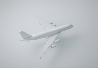 Fototapeta premium Monochromatic airplane in mid-flight against a muted backdrop. Detailed view of the aircraft's body, wings, and tail