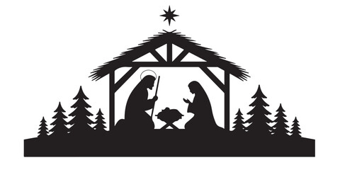 Fototapeta premium set of vector style Christmas nativity scene silhouette icon
