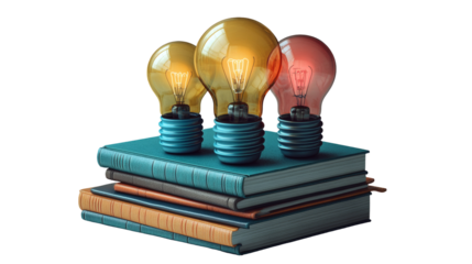 Illuminated light bulbs on books concept