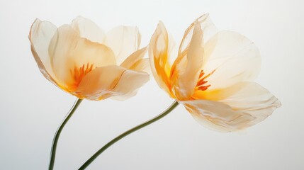 Obraz premium 3D two spring flowers on white background. Wild flowers, spring grass seamless pattern 3d realistic. Minimal scene for model products, stage showcase, promotion display.