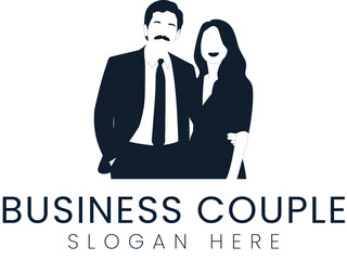 Stylish Business Couple Professional Logo Design Illustration Man Team Suit Work