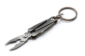 Obraz premium Sleek multi-tool keychain, perfect for everyday carry. Durable metal construction with a convenient keyring.