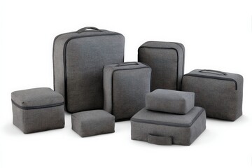 Fototapeta premium A collection of gray travel organizers in various sizes, perfect for packing and organizing belongings while traveling.