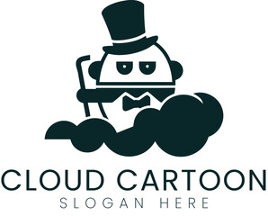 Elegant Cartoon Robot in Cloud Design Logo Vector cane dark icon cute funny     