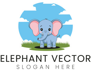 Adorable Baby Elephant Vector Illustration Cute Cartoon kid sky logo icon blue  