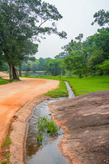 Water ponds and channels around Sigiriya Rock Fortress in Sri Lanka, Asia