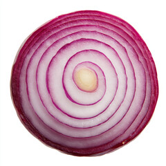 Red onion slice with concentric rings isolated on white background, fresh and vibrant
