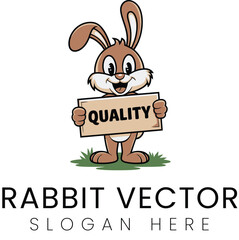 Cute Rabbit Cartoon Holding Quality Sign Vector top logo icon best bunny brand  