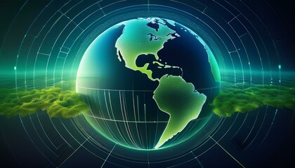 Naklejka premium Digital Globe with Green Terrain Data