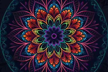 Vivid kaleidoscope pattern showcasing bold, symmetrical fractal geometry.  Intricate, repeating design with vibrant colors.
