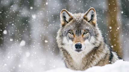 Obraz premium a wolf in the snow forest.