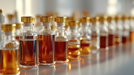 Row of amber liquid bottles