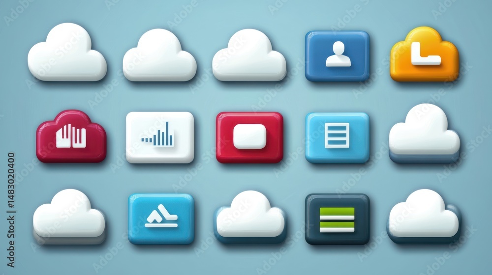 Poster cloud computing interface: a collection of modern digital icons