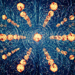 The atom consists of a nucleus containing protons and neutrons. The electrons of an atom are bound to the nucleus by the electromagnetic force.	