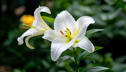Fototapeta premium Two white lilies in a garden
