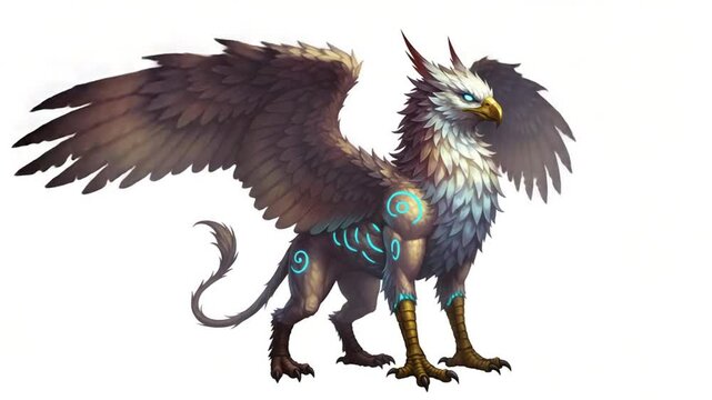 Majestic griffin illustration with brown feathers on a white background