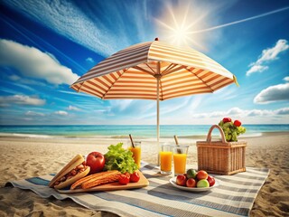 Beach Picnic: Colorful Summer Food Under a Parasol