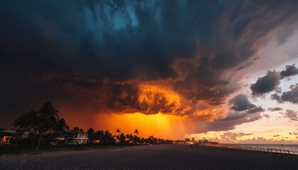Fototapeta premium Dramatic sunset over stormy beach