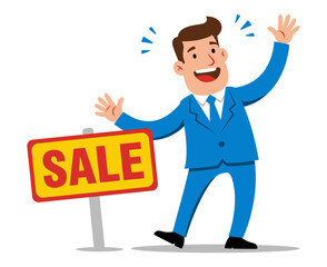 Excited Businessman Announcing a Big Sale Best Deals and Offers