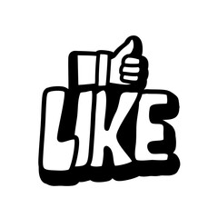 Black and White Like Icon with Thumbs-Up Symbol Illustration