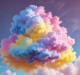 Fuzzy pink-blue-yellow blend, abstract cloud-like form,  romantic,  illustration,  digital