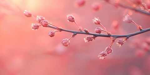 Spring blossom twig sunlit dew