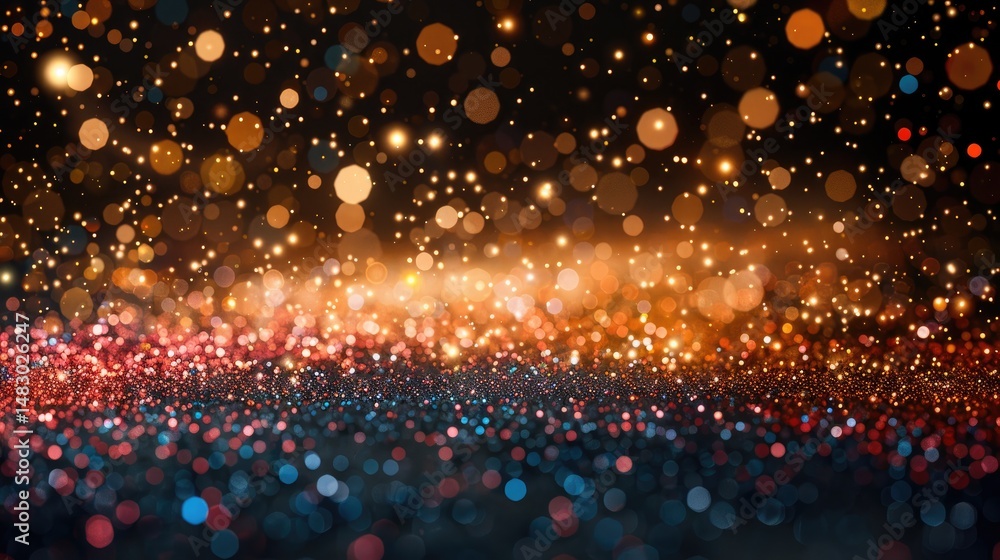 Poster galaxy glitter background with multicolor particles creating cosmic nebula effect