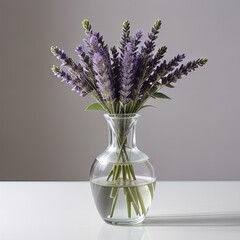 Lavender flower vase on white background.