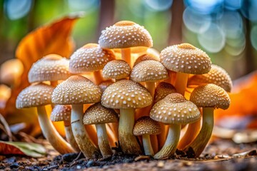 Australian Leucoagaricus Fungi Cluster, 80mm Diameter, NSW, Macro Photography