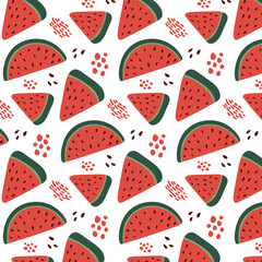 Watermelon Seamless Pattern, Summer background. Vector Illustrations