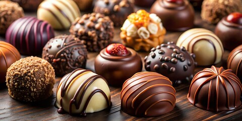 Assorted Gourmet Chocolate Pralines, Luxurious Confections, Close-Up Shot